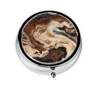 Pilulier rond imprimé marbré marron avec 3 compartiments, mini pilulier portable pour médicaments, vitamines, huile de poisson, compléments