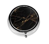 Pilulier rond imprimé marbre noir avec 3 compartiments, mini pilulier portable pour médicaments, vitamines, huile de poisson, compléments