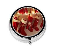Pilulier rond imprimé Merry Christams avec 3 compartiments, mini pilulier portable pour médicaments, vitamines, huile de poisson, compléments