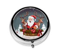 Pilulier rond imprimé Merry Christmas avec 3 compartiments, mini pilulier portable pour médicaments, vitamines, huile de poisson, compléments