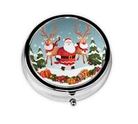 Pilulier rond imprimé Merry Christmas avec 3 compartiments, mini pilulier portable pour médicaments, vitamines, huile de poisson, compléments