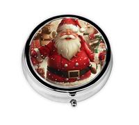 Pilulier rond imprimé Merry Christmas avec 3 compartiments, mini pilulier portable pour médicaments, vitamines, huile de poisson, compléments