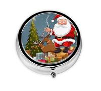 Pilulier rond imprimé Merry Christmas avec 3 compartiments, mini pilulier portable pour médicaments, vitamines, huile de poisson, compléments