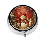 Pilulier rond imprimé Merry Christmas avec 3 compartiments, mini pilulier portable pour médicaments, vitamines, huile de poisson, compléments