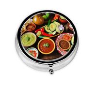 Pilulier rond imprimé mexicain avec 3 compartiments, mini pilulier portable pour médicaments, vitamines, huile de poisson, compléments