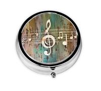 Pilulier rond imprimé notes de musique avec 3 compartiments, mini pilulier portable pour médicaments, vitamines, huile de poisson, compléments