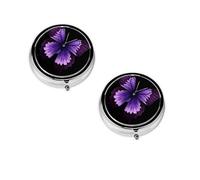 Pilulier rond imprimé papillon violet, 3 compartiments pour sac à main et poche, boîte à médicaments portable, pilulier de voyage