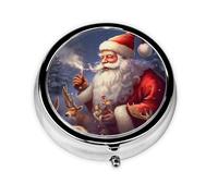 Pilulier rond imprimé Père Noël avec 3 compartiments, mini pilulier portable pour médicaments, vitamines, huile de poisson, compléments