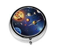 Pilulier rond imprimé sur le système solaire avec 3 compartiments, mini pilulier portable pour médicaments, vitamines, huile de poisson, compléments