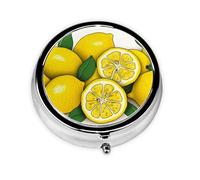 Pilulier rond jaune citron à 3 compartiments pour sac à main, joli pilulier en métal, petit pilulier de voyage pour contenir des vitamines, des suppléments d'huile de poisson