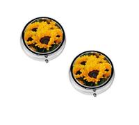 Pilulier rond jaune imprimé champs de tournesol, 3 compartiments pour sac à main et poche, boîte à médicaments portable, pilulier de voyage