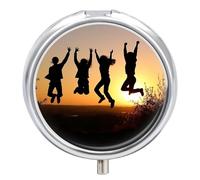 Pilulier rond Jump in The Air - 3 compartiments - Portable - Pour voyage - Mini récipient compact pour médicaments - Distributeur de supplément de vitamines