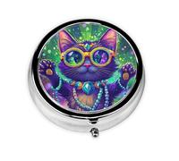 Pilulier rond Mardi Gras mignon en métal avec 3 compartiments, mini pilulier en métal pour sac à main ou poche, léger et portable pour un usage quotidien, cadeau, voyage