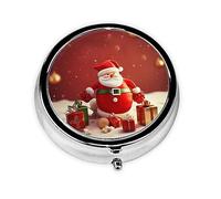 Pilulier rond « Merry Christmas » à 3 compartiments pour sac à main, joli pilulier en métal, portable, mini petit pilulier de voyage pour contenir des vitamines, des suppléments d'huile de poisson