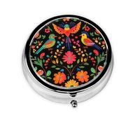 Pilulier rond mexicain coloré avec 3 compartiments, mini pilulier en métal pour sac à main ou poche, léger et portable pour un usage quotidien, cadeau, voyage