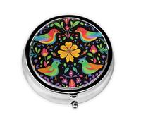 Pilulier rond mexicain coloré avec 3 compartiments, mini pilulier en métal pour sac à main ou poche, léger et portable pour un usage quotidien, cadeau, voyage