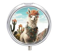 Pilulier rond mexicain en forme de lama vert - Petit pilulier de voyage étanche - Organiseur de poche pour sac à main et pratique au quotidien