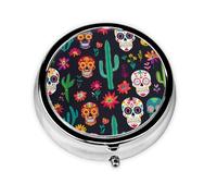 Pilulier rond mexicain en sucre avec 3 compartiments, mini pilulier en métal pour sac à main ou poche, léger et portable pour un usage quotidien, cadeau, voyage