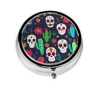 Pilulier rond mexicain en sucre avec 3 compartiments, mini pilulier en métal pour sac à main ou poche, léger et portable pour un usage quotidien, cadeau, voyage