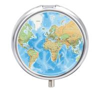 Pilulier rond mignon avec carte du monde - Portable - Pour médicaments et vitamines - Organiseur pour sac à main