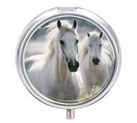 Pilulier rond mignon avec motif cheval blanc - Portable - Support de vitamines pour sac à main