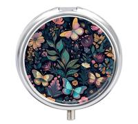 Pilulier rond mignon avec papillon et fleurs - Organiseur de comprimés de vitamines pour sac à main