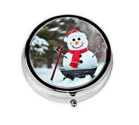 Pilulier rond mignon bonhomme de neige à 3 compartiments pour sac à main, joli pilulier en métal, petit pilulier de voyage pour contenir des vitamines, des suppléments d'huile de poisson