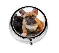 Pilulier rond mignon bouledogue français 3 compartiments pour poche sac à main portable boîte de rangement pour huile de foie de morue 3 fois par jour