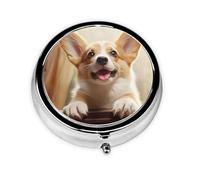 Pilulier rond mignon Corgi à 3 compartiments pour sac à main, joli pilulier en métal, petit pilulier de voyage pour contenir des vitamines, des suppléments d'huile de poisson
