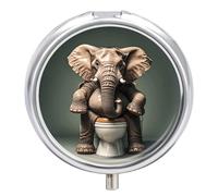 Pilulier rond mignon éléphant assis sur les toilettes, 3 compartiments, pochette décorative, sac à main portable, mini médicament, tablette de voyage, vitamines, huile de poisson, pilulier