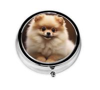 Pilulier rond mignon en forme de chien de Poméranie à 3 compartiments pour sac à main, joli pilulier en métal, petit pilulier de voyage pour contenir des vitamines, des suppléments d'huile de poisson