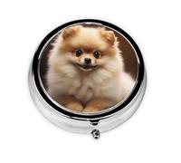 Pilulier rond mignon en forme de chien de Poméranie à 3 compartiments pour sac à main, joli pilulier en métal, petit pilulier de voyage pour contenir des vitamines, des suppléments d'huile de poisson