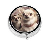 Pilulier rond mignon en forme de chihuahua à 3 compartiments pour sac à main, joli pilulier en métal, petit pilulier de voyage pour contenir des vitamines, des suppléments d'huile de poisson