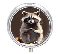 Pilulier rond mignon en forme de raton laveur - Portable - Pour médicaments et vitamines - Organiseur pour sac à main
