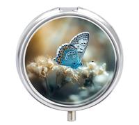 Pilulier rond mignon papillon bleu portable pour médicaments comprimés vitamines organisateur pour sac à main poche