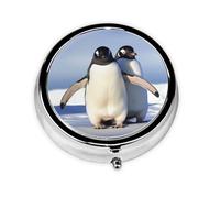 Pilulier rond mignon pingouin à 3 compartiments pour sac à main, organisateur de pilules mignon en métal, mini petit pilulier de voyage pour contenir des vitamines, des suppléments d'huile de poisson