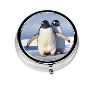 Pilulier rond mignon pingouin à 3 compartiments pour sac à main, organisateur de pilules mignon en métal, mini petit pilulier de voyage pour contenir des vitamines, des suppléments d'huile de poisson