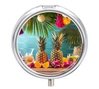 Pilulier rond mignon pour fête tropicale - Portable - Support de vitamines pour sac à main