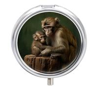 Pilulier rond mignon singe sauvage 3 compartiments pochette sac à main portable mini voyage médicamenteux tablette vitamine poisson huile support organisateur pilules