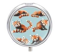 Pilulier Rond Mignons Pandas Rouges Boîte À Pilules Portable Organisateur De Médicaments Porte-Vitamines Container À 3 Compartiments
