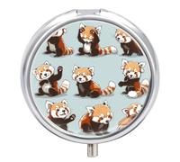 Pilulier Rond Mignons Pandas Rouges Boîte À Pilules Portable Organisateur De Médicaments Porte-Vitamines Container À 3 Compartiments