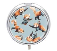 Pilulier Rond Mignons Pandas Rouges Boîte À Pilules Portable Organisateur De Médicaments Porte-Vitamines Container À 3 Compartiments