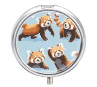 Pilulier Rond Mignons Pandas Rouges Boîte À Pilules Portable Organisateur De Médicaments Porte-Vitamines Container À 3 Compartiments