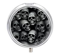 Pilulier rond noir à 3 compartiments avec miroir - Petit pilulier de voyage - Joli organisateur de vitamines - Portable - Pour sac à main