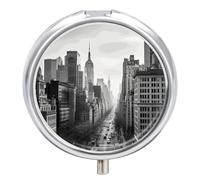 Pilulier rond noir et blanc New York - Portable - Petit pilulier de voyage étanche - Organiseur pour poche, sac à main et commodité quotidienne