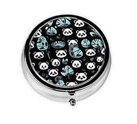 Pilulier rond noir et blanc visage de panda, organisateur de médicaments quotidien portable, design facile à transporter.