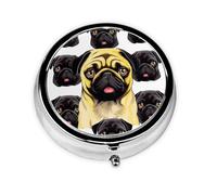 Pilulier rond noir jaune carlin à 3 compartiments pour sac à main, joli pilulier de voyage portable pour contenir des vitamines, des suppléments d'huile de poisson