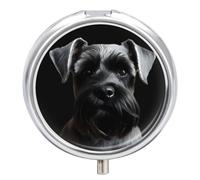 Pilulier rond noir schnauzer à 3 compartiments avec miroir, petit pilulier de voyage, organisateur de vitamines mignon portable pour sac à main