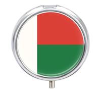 Pilulier Rond, Petit Étui De Voyage Fantaisie Imprimé Drapeau De La République De Madagascar, Contenant À Pilules Portable En Métal Décoratif, Organisateur De Vitamines Pour Sac À Main Ou Poche