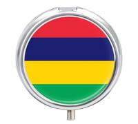 Pilulier Rond, Petit Étui De Voyage Fantaisie Imprimé Drapeau De La République De Maurice Avec Miroir, Contenant Portable En Métal Pour Médicaments Et Vitamines, Idéal Pour Le Sac À Main Ou La Poche